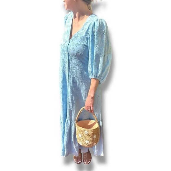 HALE BOB Gail Maxi Dress - Blue Floral Eyelet Women’s Size Small- Belt not incl - Picture 15 of 16